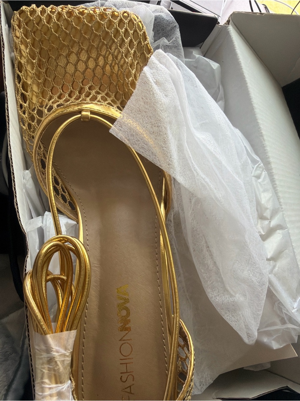 Fashion Nova Metallic Gold Woven Slingback Heels